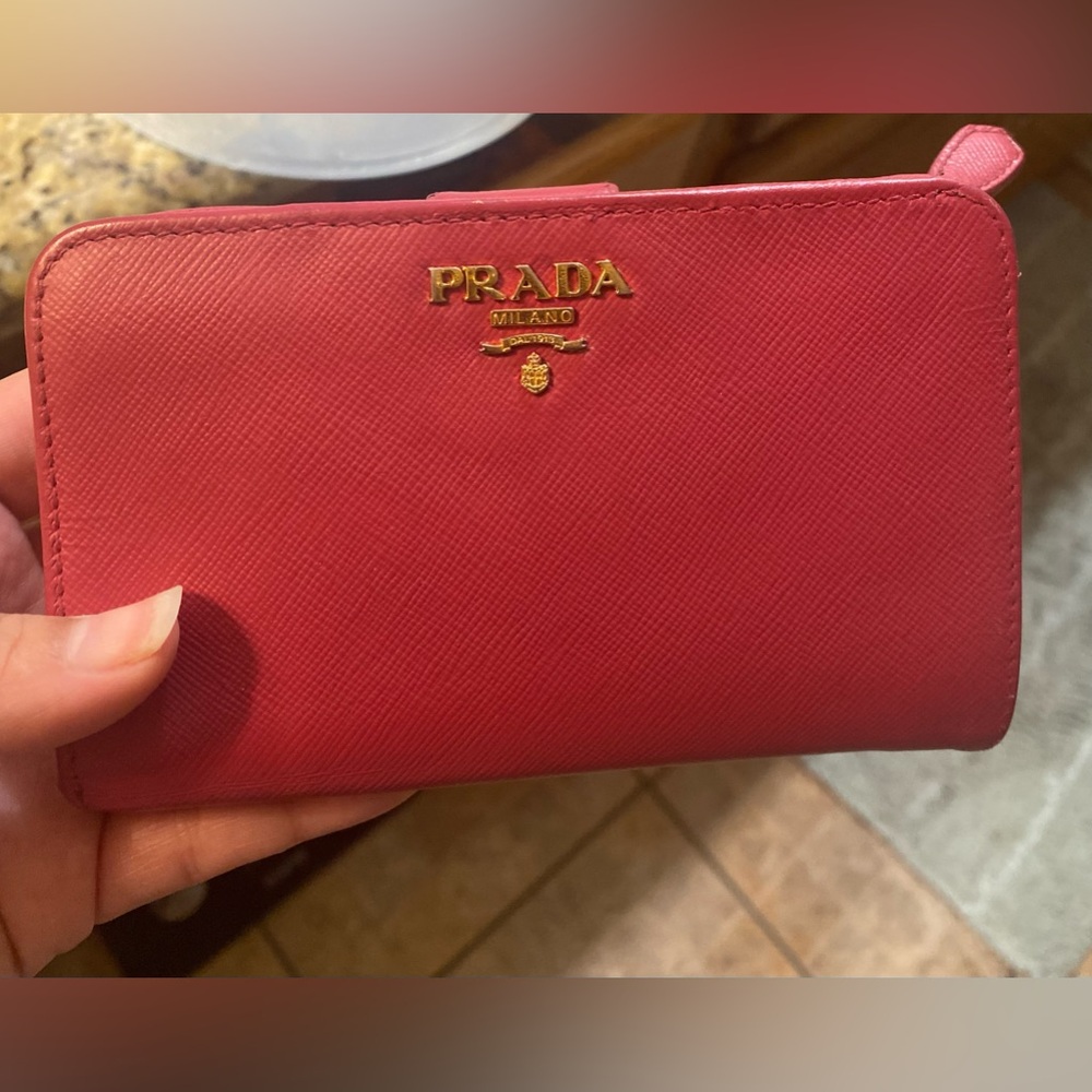 Prada Saffiano Leather Compact Wallet in Pink